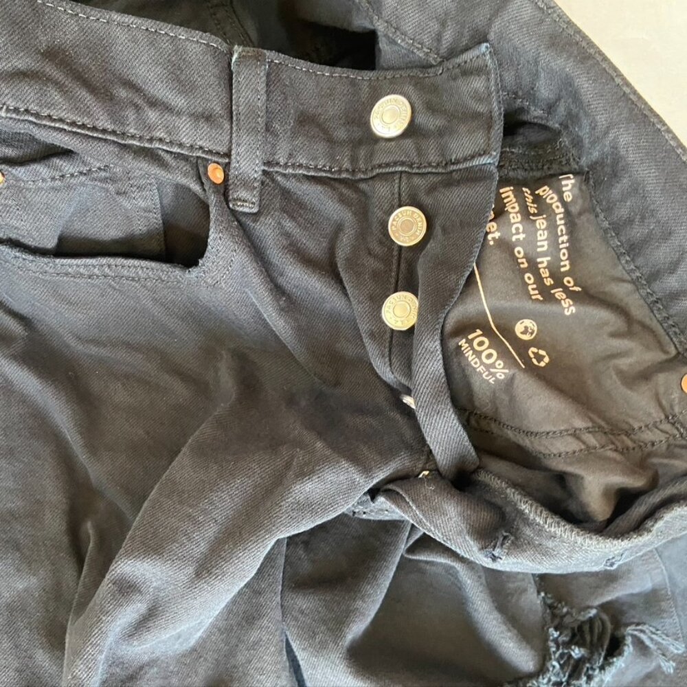 Pac Sun High Rise Button Fly Black Distressed Jeans Sz 27 - Picture 6 of 11